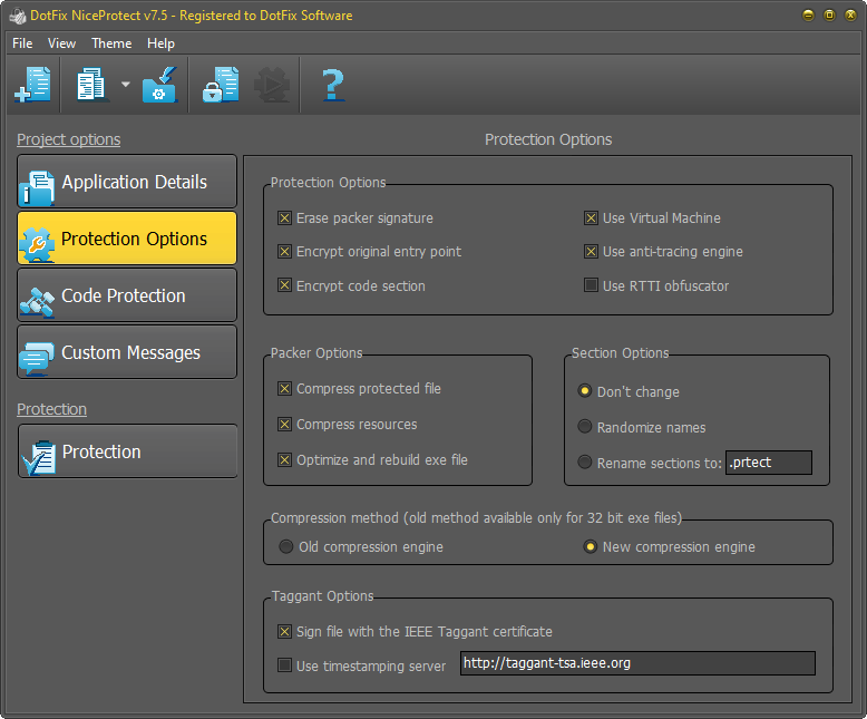 DotFix NiceProtect Protection Options