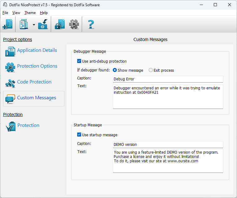 DotFix NiceProtect Protection Messages